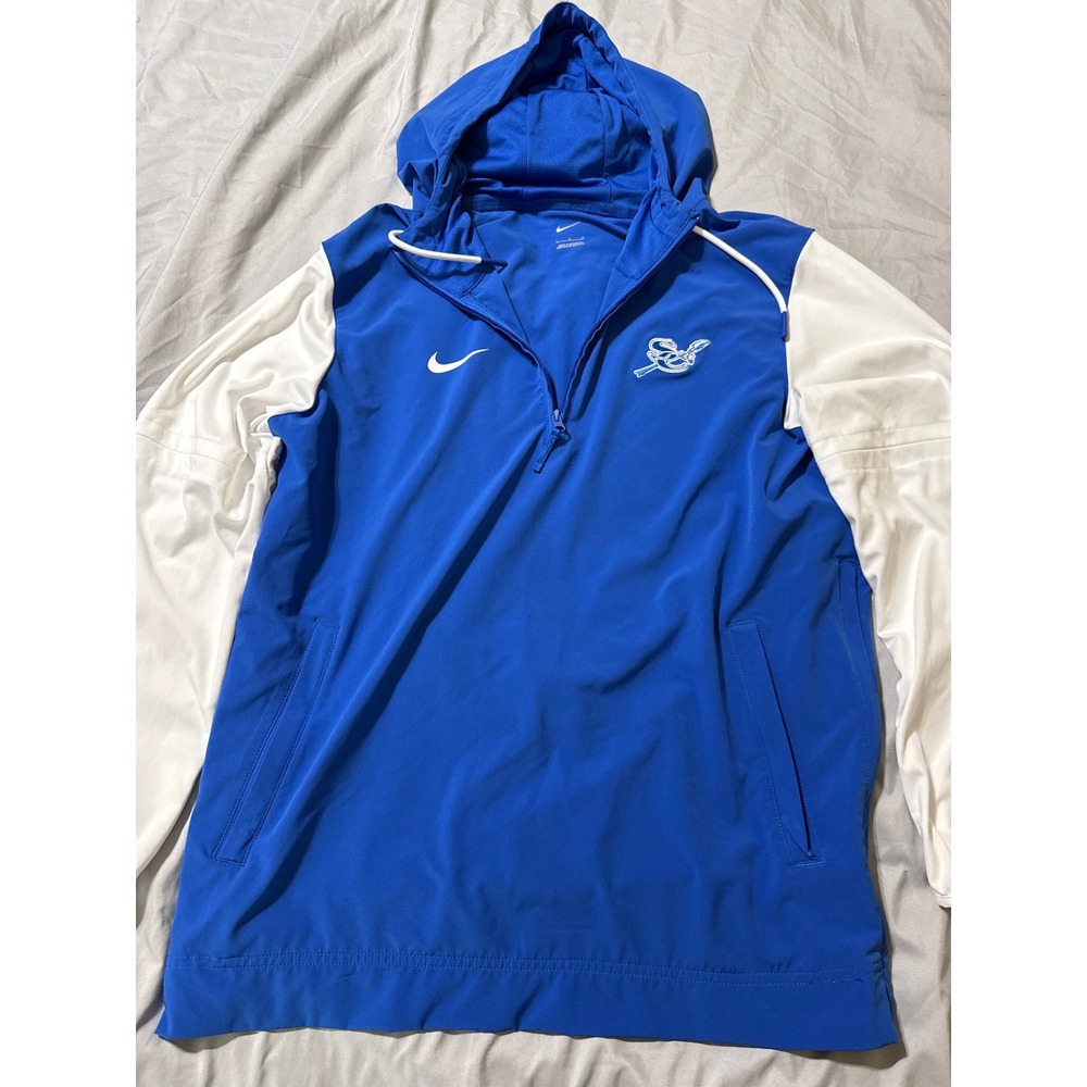 Nike Sapulpa Chieftains Quarter-Zip Blue and‎ White Hooded Pullover
